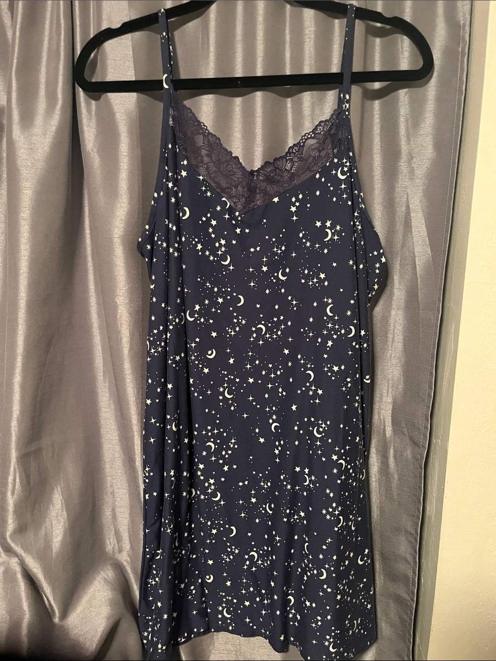 Celestial Lace-Trim Night Slip - Navy